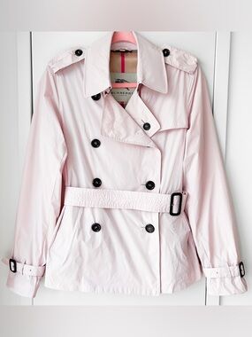 Burberry light pink nylon short trench coat